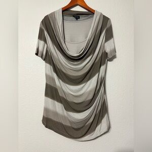 Ronen Chen Soft Viscose Taupe and Cream Cowl Neck Top. Short Sleeve. Women’s 12